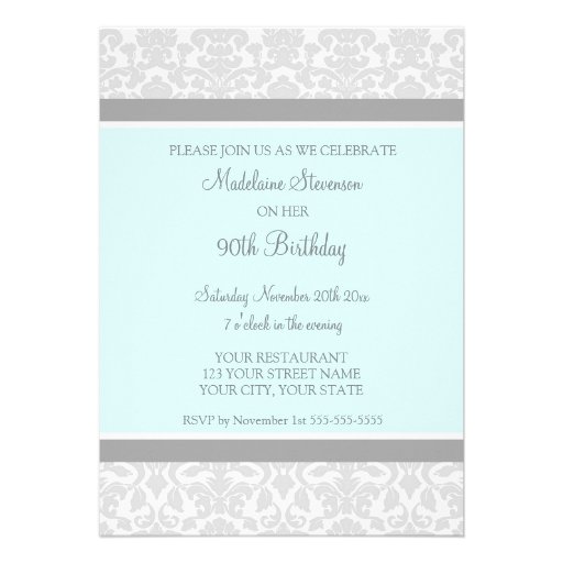 Gray Damask Photo 90th Birthday Party Invitations
