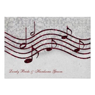 Gray Damask Red Music Elegant Wedding Invitation