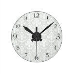 Gray Damask Round Wall Clock