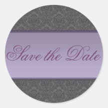 Gray Damask Save the Date Sticker/Seal