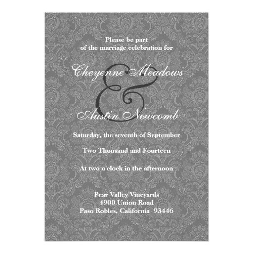 Gray Damask Wedding A452G Personalized Announcements