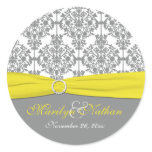 Gray Damask with Yellow 1.5" Round Sticker