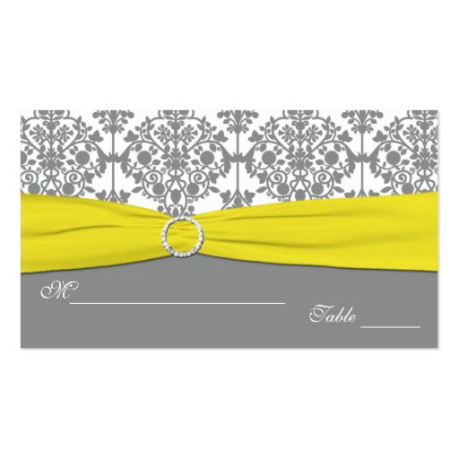 Gray Damask with Yellow Damask Placecards Business Card Template (back side)