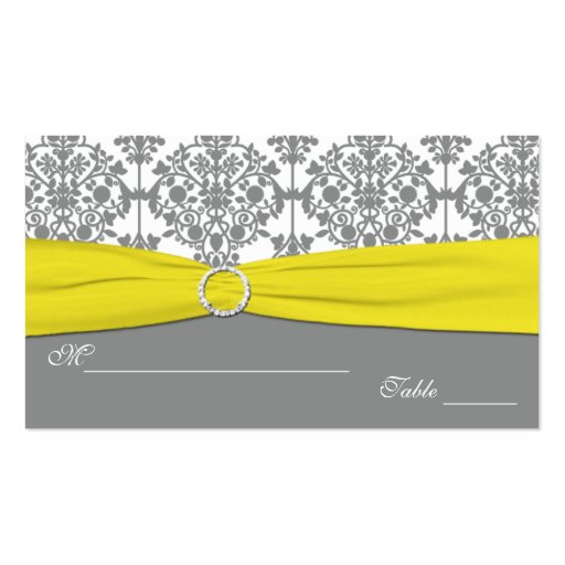 Gray Damask with Yellow Damask Placecards Business Card Template (front side)