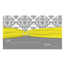Gray Damask with Yellow Damask Placecards Business Card Template