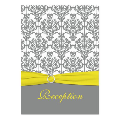 Gray Damask with Yellow Reception Card Business Card (front side)