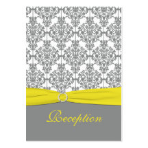 Gray Damask with Yellow Reception Card Business Card