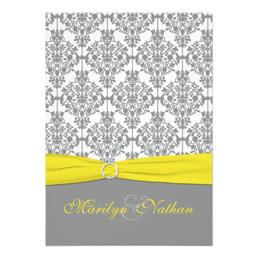 Gray Damask with Yellow Wedding Invitation