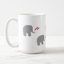 Gray Elephants with Sprays of Red Hearts Coffee Mugs