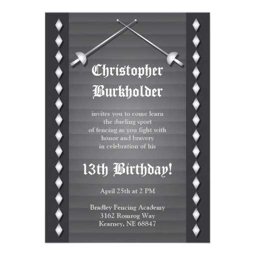 Gray Fencing Birthday Party Invitation (front side)