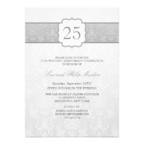 Gray Floral Damask Wedding Anniversary Invitation invitations