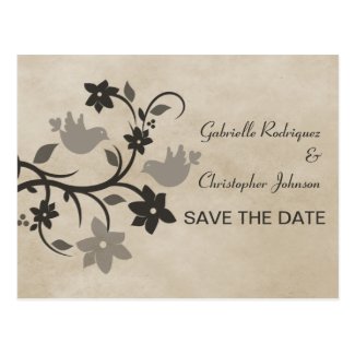 Gray Floral Lovebirds Save the Date Postcard
