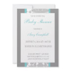 Gray Floral Ribbon Baby Shower Invitation