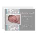 Gray Floral Ribbon Birth Announcement