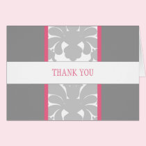 Gray Floral Ribbon Thank You Note -pink cards