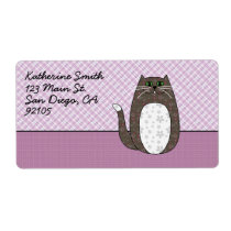 'Gray Folk Art Cat' Shipping Label