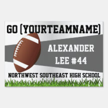 Gray Football Yard Sign, Custom Name/School