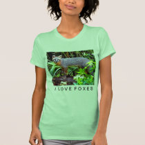 GRAY FOX ON TREE t-shirts