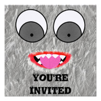 Gray Fuzz Monster Invitations invitations