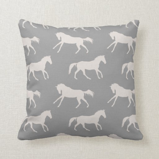 Gray Galloping Horses Pattern Throw Pillow Zazzle