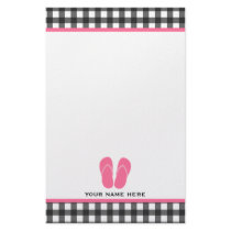 Gray Gingham & Pink Flip Flops Stationery