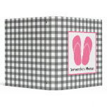 Gray Gingham With Pink Flip Flops Vinyl Binder