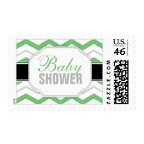 Gray & Green Chevron Baby Shower Postage Stamps
