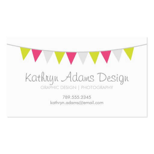 Gray Green & Pink Modern Bunting Business Cards (front side)