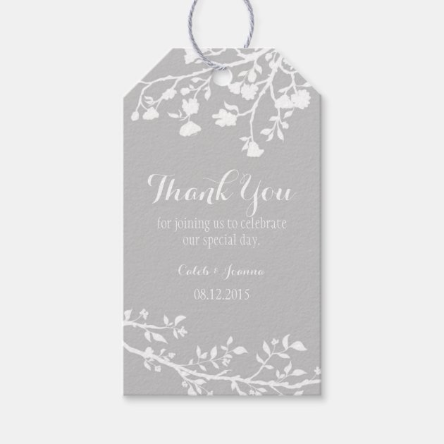 Gray Grey Modern Flower Wedding Thank You Tags Pack Of Gift Tags