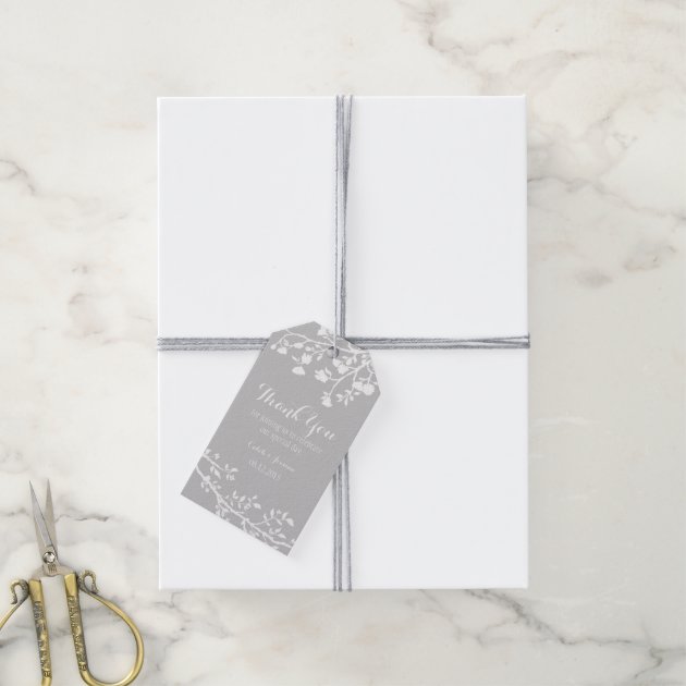 Gray Grey Modern Flower Wedding Thank You Tags Pack Of Gift Tags-2
