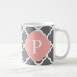 Gray Grey Peach Quatrefoil Monogram Mug
