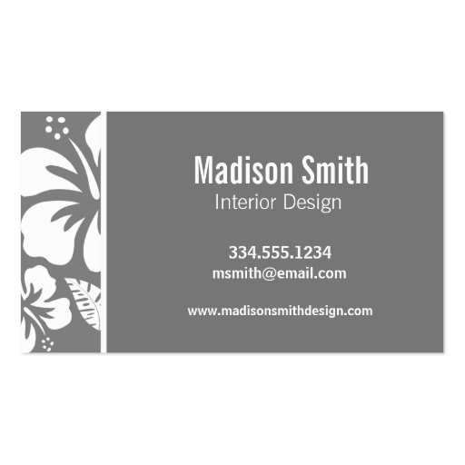 Gray Hawaiian Tropical Hibiscus; Summer Palm Business Card Templates (back side)