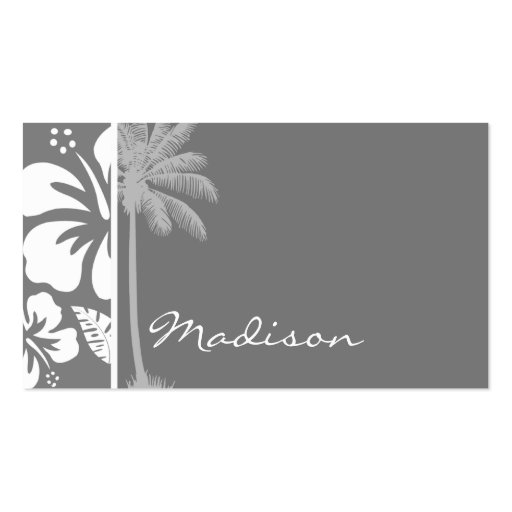 Gray Hawaiian Tropical Hibiscus; Summer Palm Business Card Templates (front side)