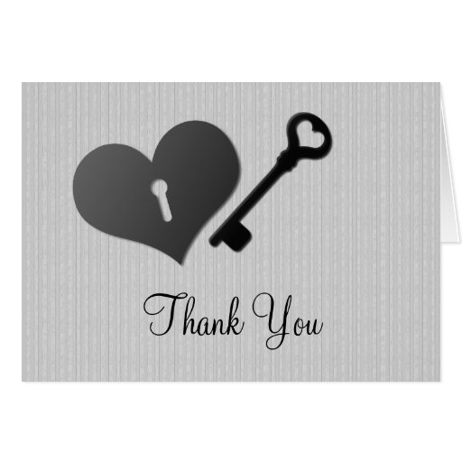 Gray Heart Lock and Key Thank You Card
