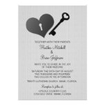 Gray Heart Lock and Key Wedding Invite