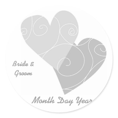 Gray Heart Personalized Wedding Stickers