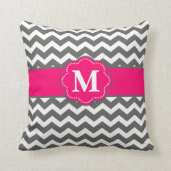 Gray Hot Pink Chevron Monogram Pillow