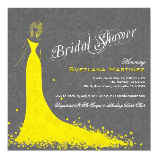 Gray Lace With Yellow Wedding Dress Invite
