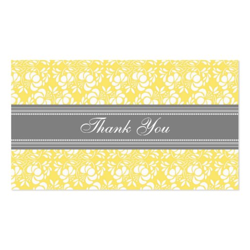 Gray Lemon Damask Wedding Favor Tags Business Cards (back side)