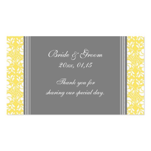 Gray Lemon Damask Wedding Favor Tags Business Cards (front side)