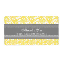 Gray Lemon Damask Wedding Labels