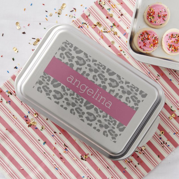 Gray Leopard Print Pattern with Pink Name Cake Pan