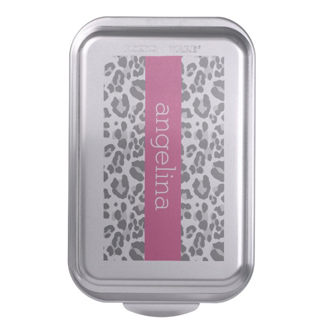 Gray Leopard Print Pattern with Pink Name Cake Pan 3/5