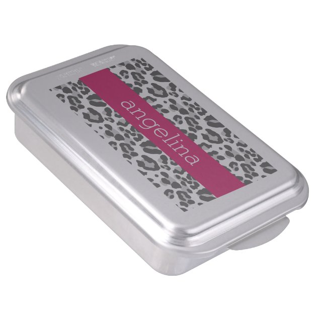 Gray Leopard Print Pattern with Pink Name Cake Pan-3