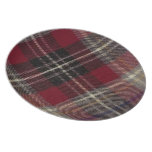 Gray Maroon and Black Plaid Plate