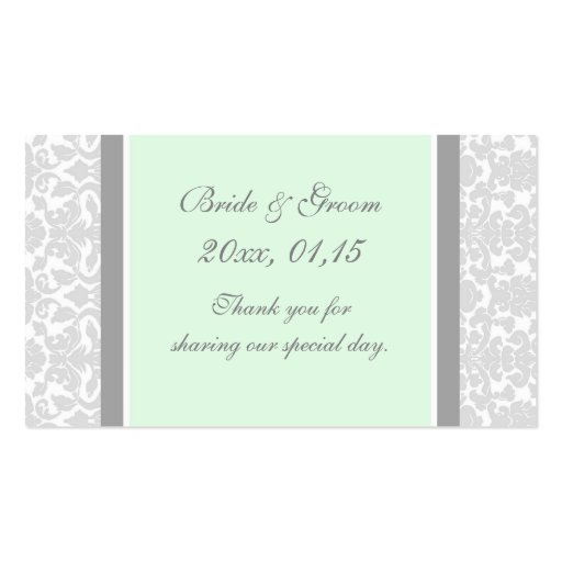 Gray Mint Damask Wedding Favor Tags Business Card Templates (front side)