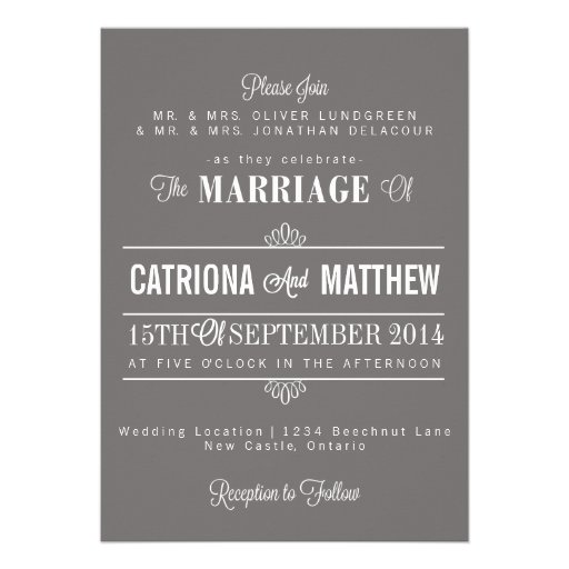 Gray Modern Typography Floral Wedding Invitation