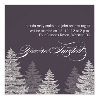 Gray Modern Winter Wedding Invitations Trees