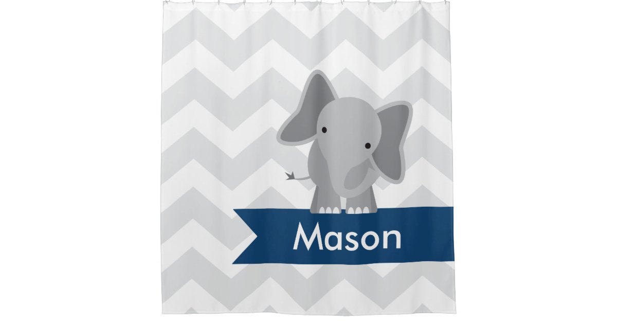 Gray Navy Blue Chevron Elephant Kids Personalized Shower