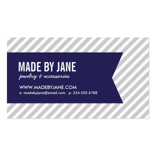 Gray & Navy Blue Modern Stripes & Ribbon Business Card Templates (front side)